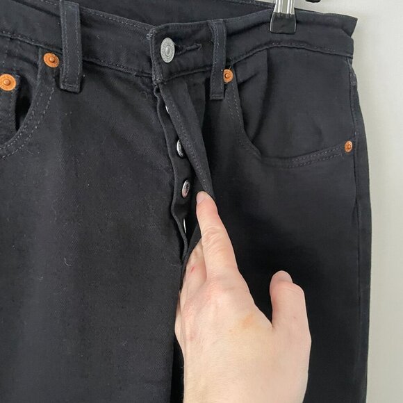 Levi's 501 Denim Button-Fly Front Mid Rise Straight Leg Cropped Jeans Black 26 - Picture 4 of 9